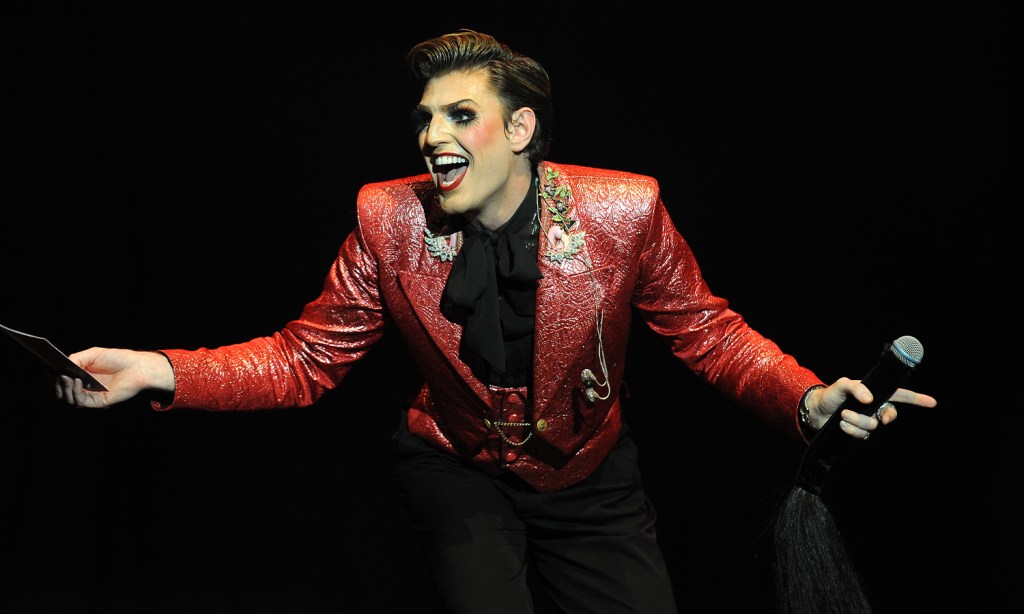 Reuben Kaye at the Edinborough Fringe Festival in 2022 to illustrate protests against the drag performer.