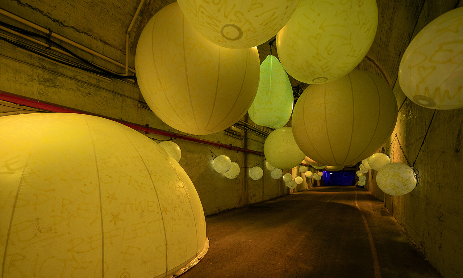 An image of the Dark Spectrum light show in the tunnels under sydney for VIVID 2023